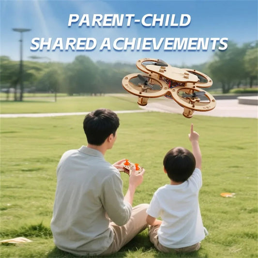 DIY Wooden Building Blocks Flying Toys Assembled KIT Remote Control Aircraft Training RC Drone Quadcopter