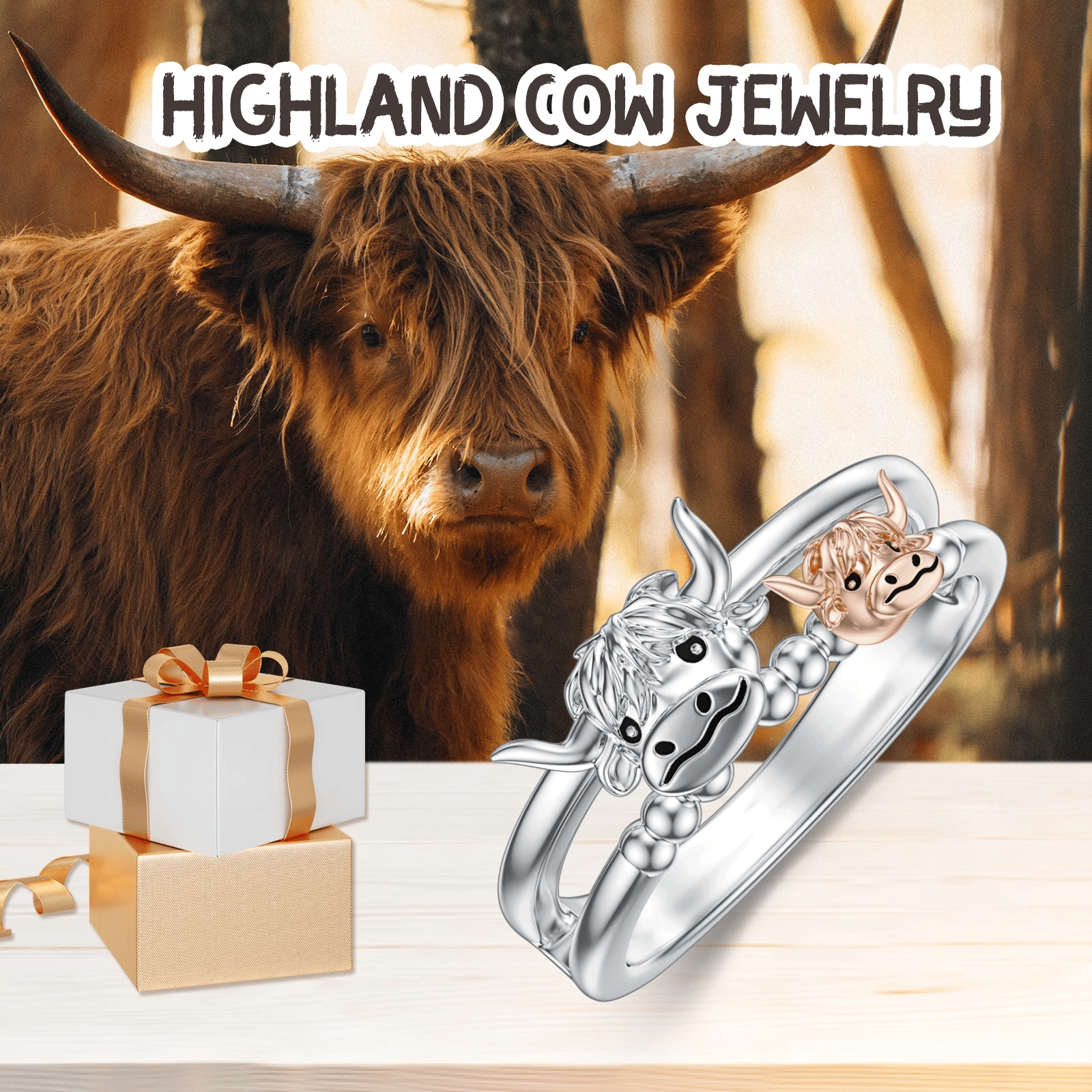 🔥LAST DAY 49% OFF 💕 Handcrafted Highland Cow Adjustable Ring – Cadeboxee
