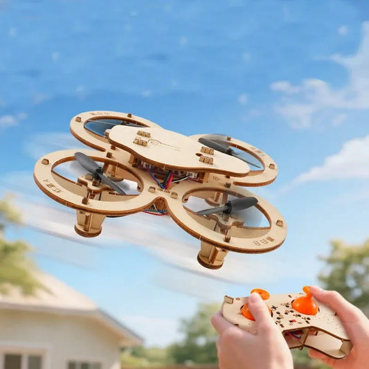 DIY Wooden Building Blocks Flying Toys Assembled KIT Remote Control Aircraft Training RC Drone Quadcopter