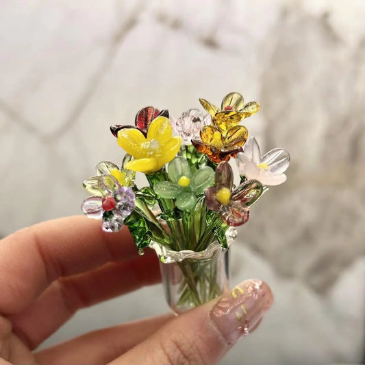 Mini Glass Flower Ornament Crafts Artificial Flower Floral Figurine