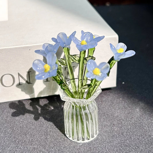 Mini Glass Flower Ornament Crafts Artificial Flower Floral Figurine